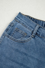 Stone Blue Star Patchwork Cropped Wide Leg High Waist Jeans Jeans JT's Designer Fashion