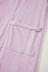 Pink Mineral Wash Exposed Seam Drawstring High Waist Wide Leg Cargo Pants Casual Shorts JT's Designer Fashion