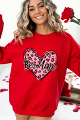 Red Be mine Leopard Heart Printed Valentines Sweatshirt Graphic Sweatshirts JT's Designer Fashion