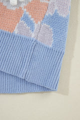 Beau Blue Floral O Neck Drop Shoulder Knitted Sweater Sweaters JT's Designer Fashion