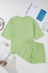 Meadow Mist Green Solid Loose V Neck Half Sleeve Tee and Shorts Short Sets JT's Designer Fashion