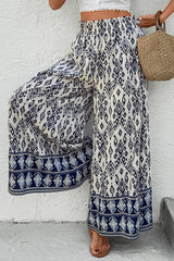 Blue Boho Pattern Print High Waist Wide Leg Loose Pants Pants & Culotte JT's Designer Fashion