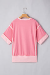 Peach Blossom Independence Day Sequin Star Graphic Contrast Patchwork Tee Graphic Tees JT's Designer Fashion