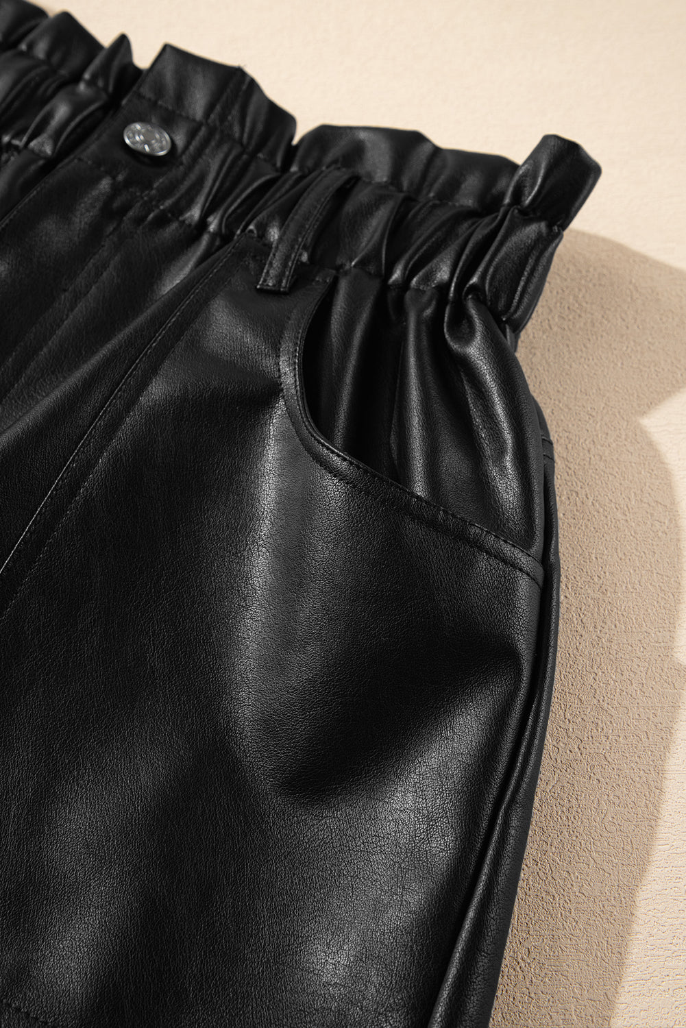Black Faux Leather Paper Bag Waist High Rise Shorts Casual Shorts JT's Designer Fashion