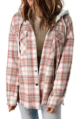 Multicolour Plaid Flap Pocket Hooded Raw Hem Jacket Plaid Shackets JT's Designer Fashion