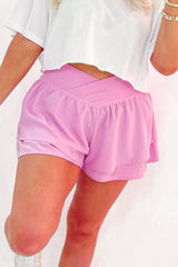 Bright Pink Crossover Tiered Flowy Shorts Bottoms JT's Designer Fashion