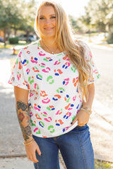 White Multicolor Leopard Print Textured Plus Size T Shirt Plus Size Blouses & Shirts JT's Designer Fashion