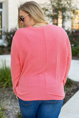 Peach Blossom Plus Size Ribbed Textured Long Sleeve T Shirt Plus Size Long Sleeve Tops JT's Designer Fashion