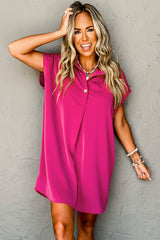 Rose Red Buttoned Collar Shift T-shirt Mini Dress Mini Dresses JT's Designer Fashion