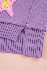 Lavendula Brushed Star Graphic V Neck Drop Shoulder Oversize Sweater Sweaters JT's Designer Fashion