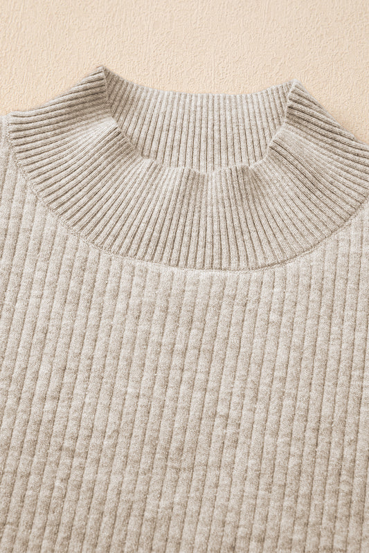 Apricot Thermal Lined Ribbed Knit Mock Neck Sweater Sweaters JT's Designer Fashion