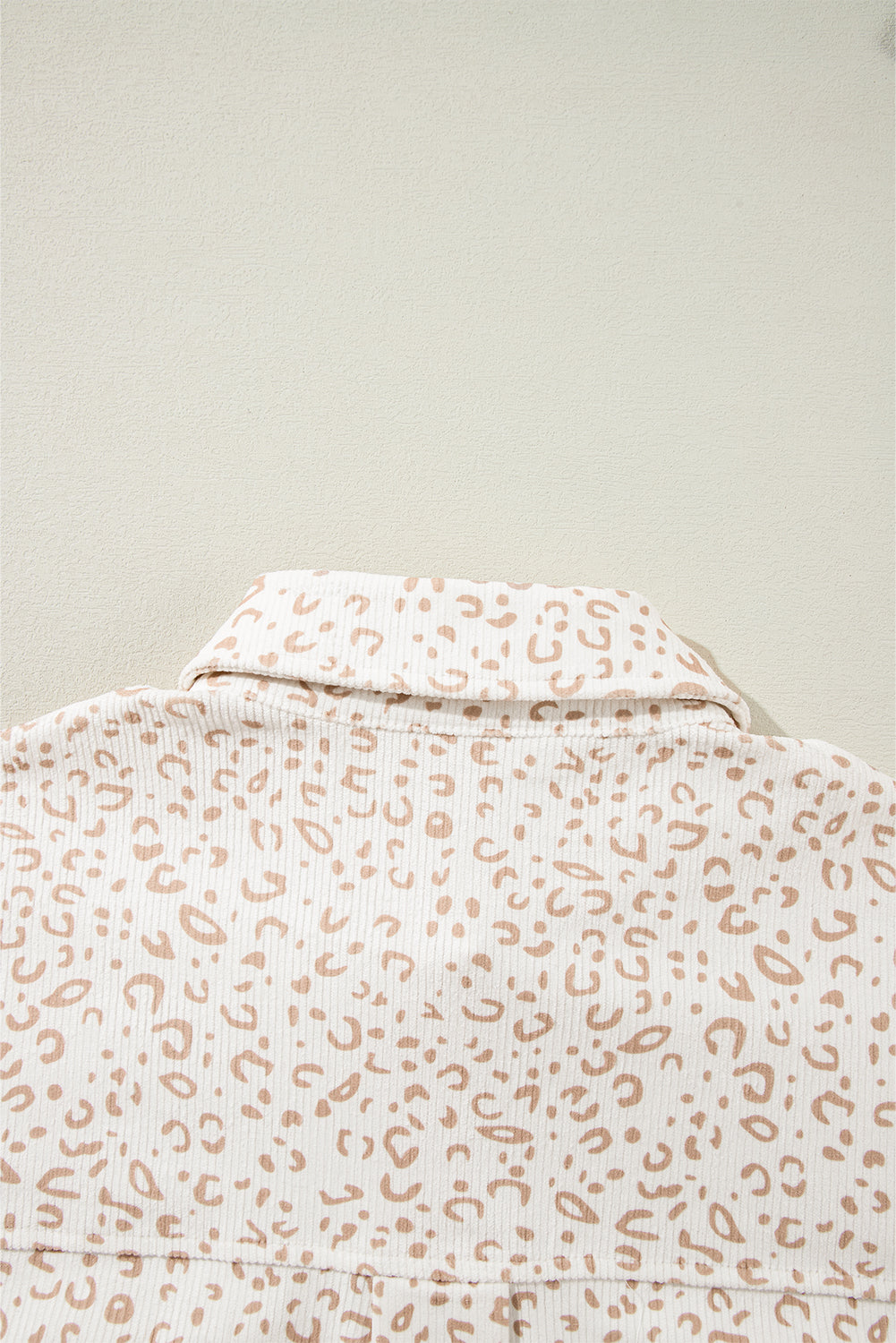 Beige Leopard Print Flap Pockets Buttoned Corduroy Shacket Jackets JT's Designer Fashion