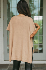 Apricot Short Sleeve Side Slit Oversized Sweater Sweaters & Cardigans JT's Designer Fashion