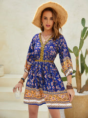Printed V-Neck Mini Dress Mini Dresses JT's Designer Fashion
