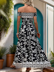 Slit Printed Off-Shoulder Dress JT's Designer Fashion