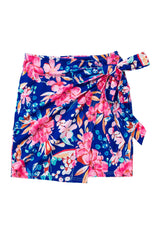 Blue Floral Print Lace-up High Waist Bodycon Mini Skirt Skirts & Petticoat JT's Designer Fashion