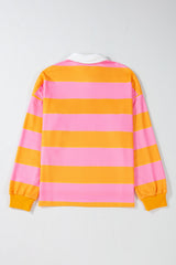 Yellow Stripe Color Block Polo Collar Sweatshirt Sweatshirts & Hoodies JT's Designer Fashion