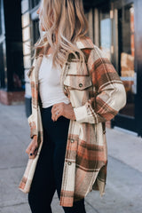 Brown Plaid Print Flap Pockets Long Shacket Plaid Shackets JT's Designer Fashion
