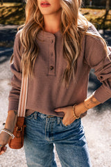 Chestnut Textured Knit Henley Long Sleeve Top Long Sleeve Tops JT's Designer Fashion