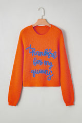Vitality Orange Thankful for my queens Ribbed Knit Drop Shoulder Graphic Sweater Sweaters JT's Designer Fashion