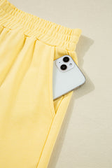 Yellow Color Block Patchwork Half Button Pullover and Shorts 2pcs Outfit Short Sets JT's Designer Fashion