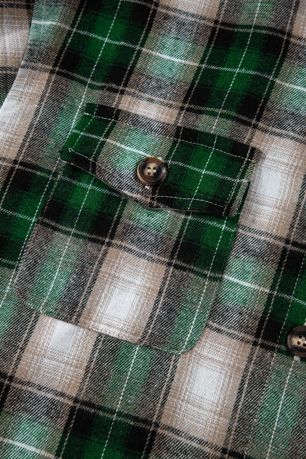 Green Plaid Print Chest Pocket Buttoned Hooded Shacket Plaid Shackets JT's Designer Fashion