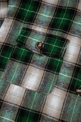 Green Plaid Print Chest Pocket Buttoned Hooded Shacket Plaid Shackets JT's Designer Fashion