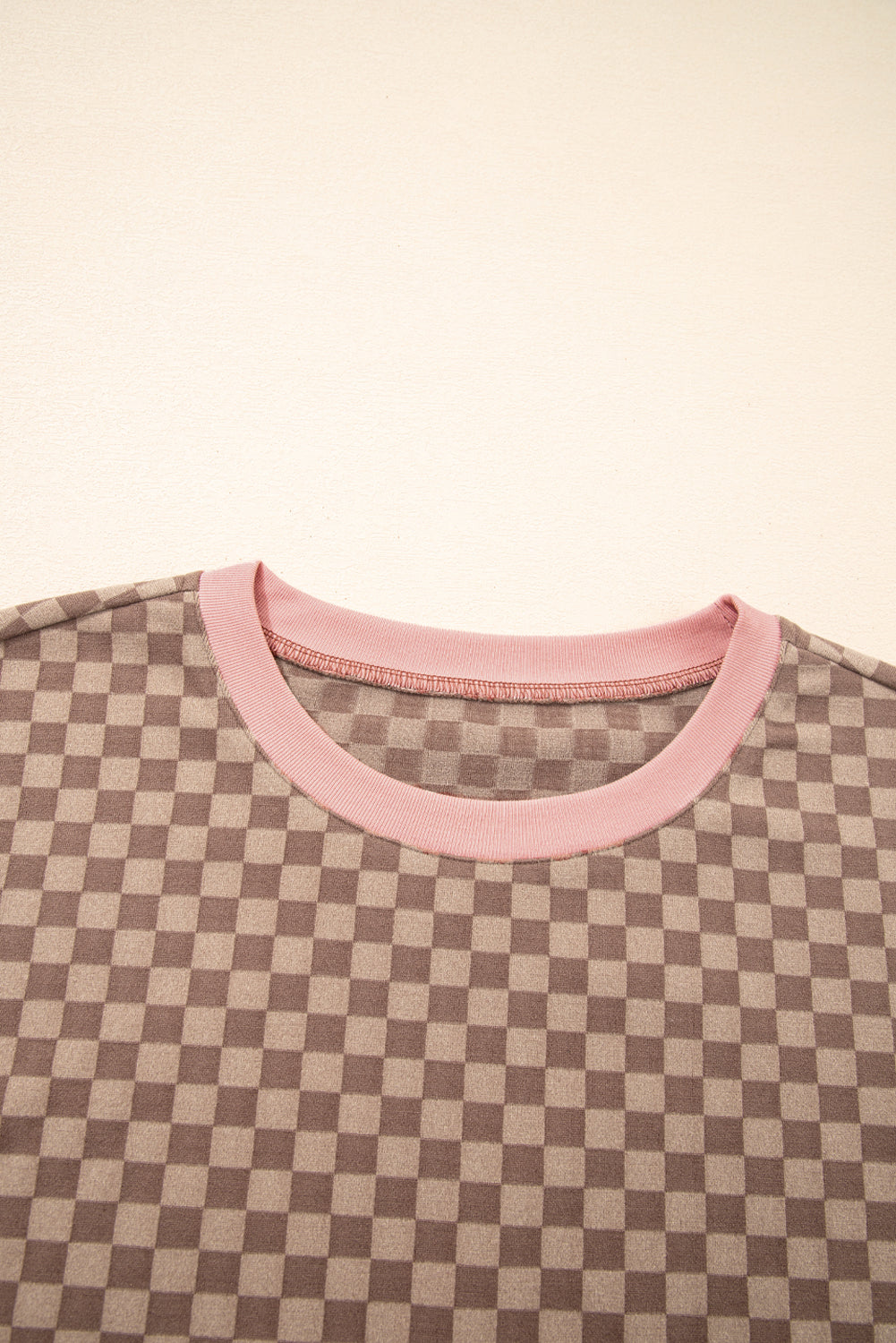 Brown Checkerboard Long Sleeve Pullover and Shorts Set Short Sets JT's Designer Fashion