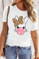 White Leopard Bow Bubble Rabbit Graphic Tee Graphic Tees JT's Designer Fashion