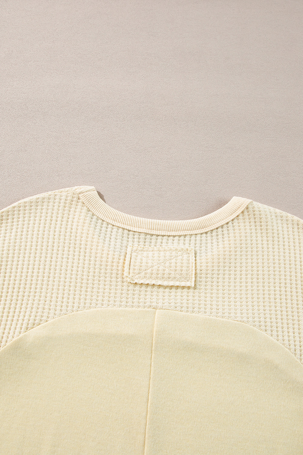 Beige Thermal Knit Patchwork Exposed Seam Long Sleeve Top Long Sleeve Tops JT's Designer Fashion