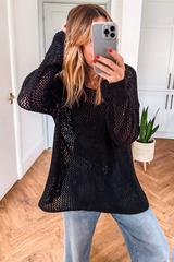 Black Crochet Hollow-out Jumper Top Sweater Sweaters JT's Designer Fashion