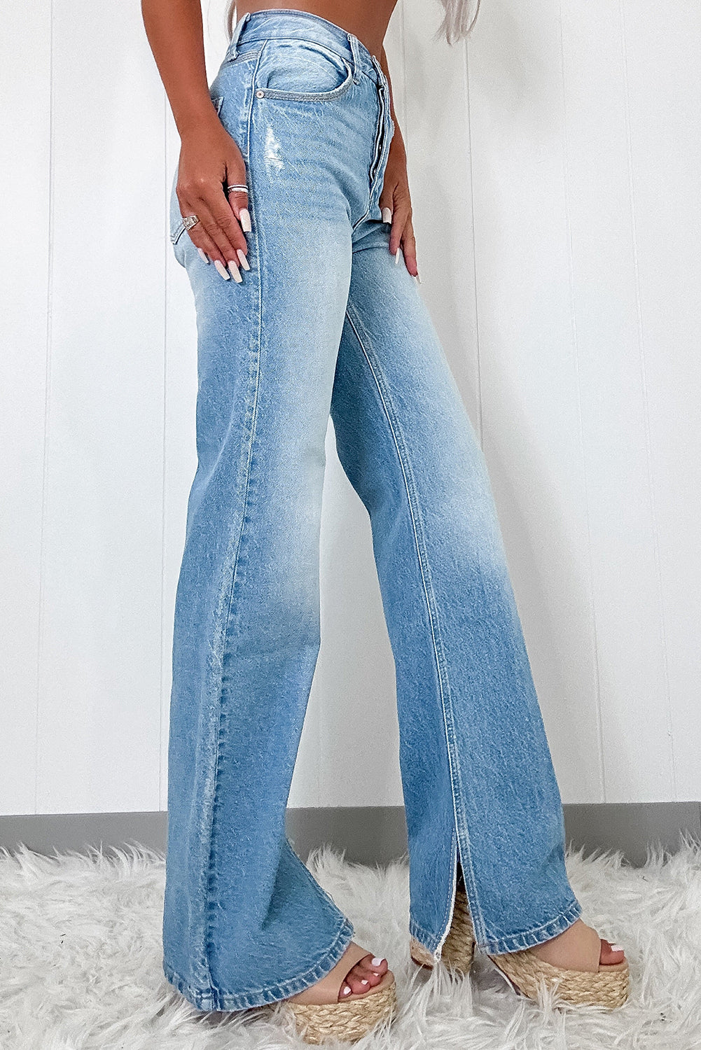 Myosotis High Rise Shift Slit Leg Straight Jeans Jeans JT's Designer Fashion