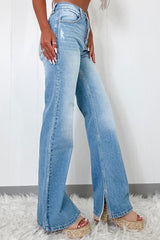 Myosotis High Rise Shift Slit Leg Straight Jeans Jeans JT's Designer Fashion