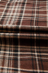 Brown Plaid Patchwork Long Sleeve Button Hooded Blouse Blouses & Shirts JT's Designer Fashion