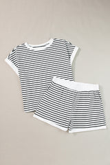 White Stripe Contrast Edge Tee and Shorts Set Short Sets JT's Designer Fashion