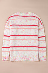 Pink Stripe Drop Shoulder Side Split Plus Size Sweater Plus Size Sweaters & Cardigans JT's Designer Fashion