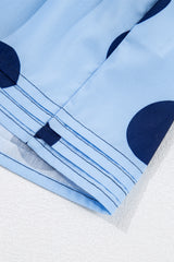 Sky Blue Polka Dot Print Ruffled Short Sleeve Buttoned Collared Blouse Blouses & Shirts JT's Designer Fashion