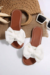 White Bow Knot Decor Leather Insole Flat Slippers Slippers JT's Designer Fashion