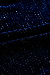 Navy Blue Plus Size Textured Velvet Tiered Button V Neck Dress Plus Size Mini Dresses JT's Designer Fashion