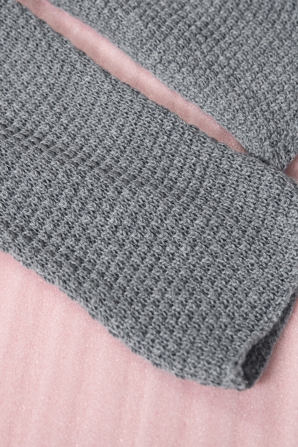 Gray Henley Pullover Drop Shoulder Sweater with Slits Sweaters & Cardigans JT's Designer Fashion