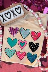 Khaki Valentines Multi Pattern Heart Shape Graphic T Shirt Khaki 95%Polyester+5%Elastane Graphic Tees JT's Designer Fashion