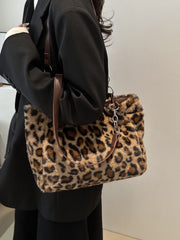 Faux Fur Leopard Shoulder Bag Shoulder Bags JT's Designer Fashion