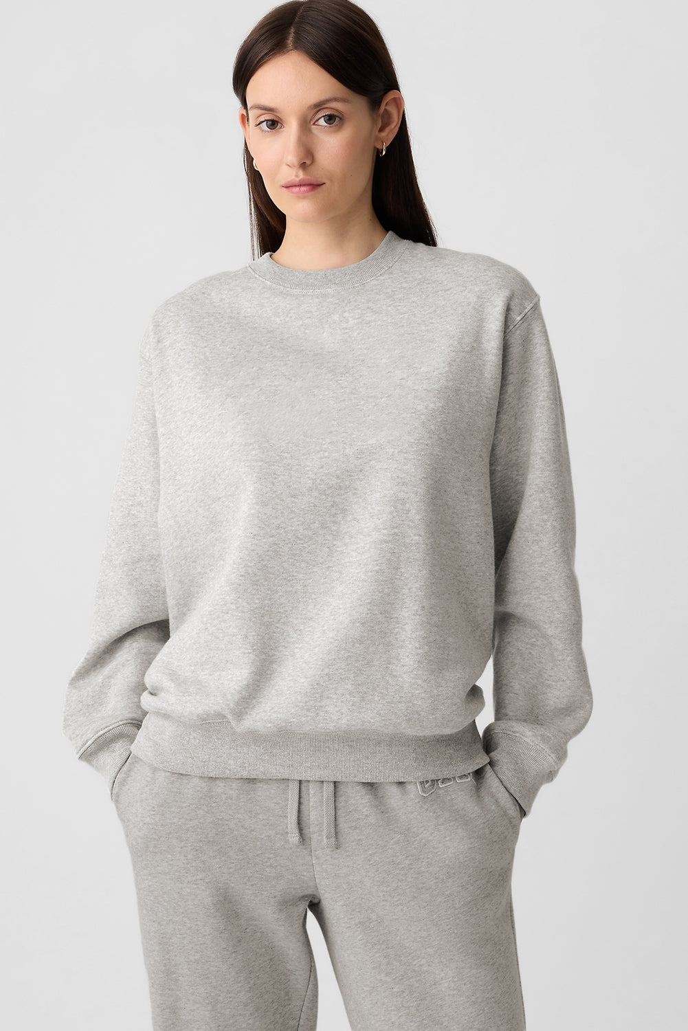 Light Grey Plain Drop Shoulder Crewneck Pullover Sweatshirt Sweatshirts & Hoodies JT's Designer Fashion