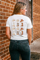 White Double-Side Cowboy Hat & Boots Graphic Tee Graphic Tees JT's Designer Fashion