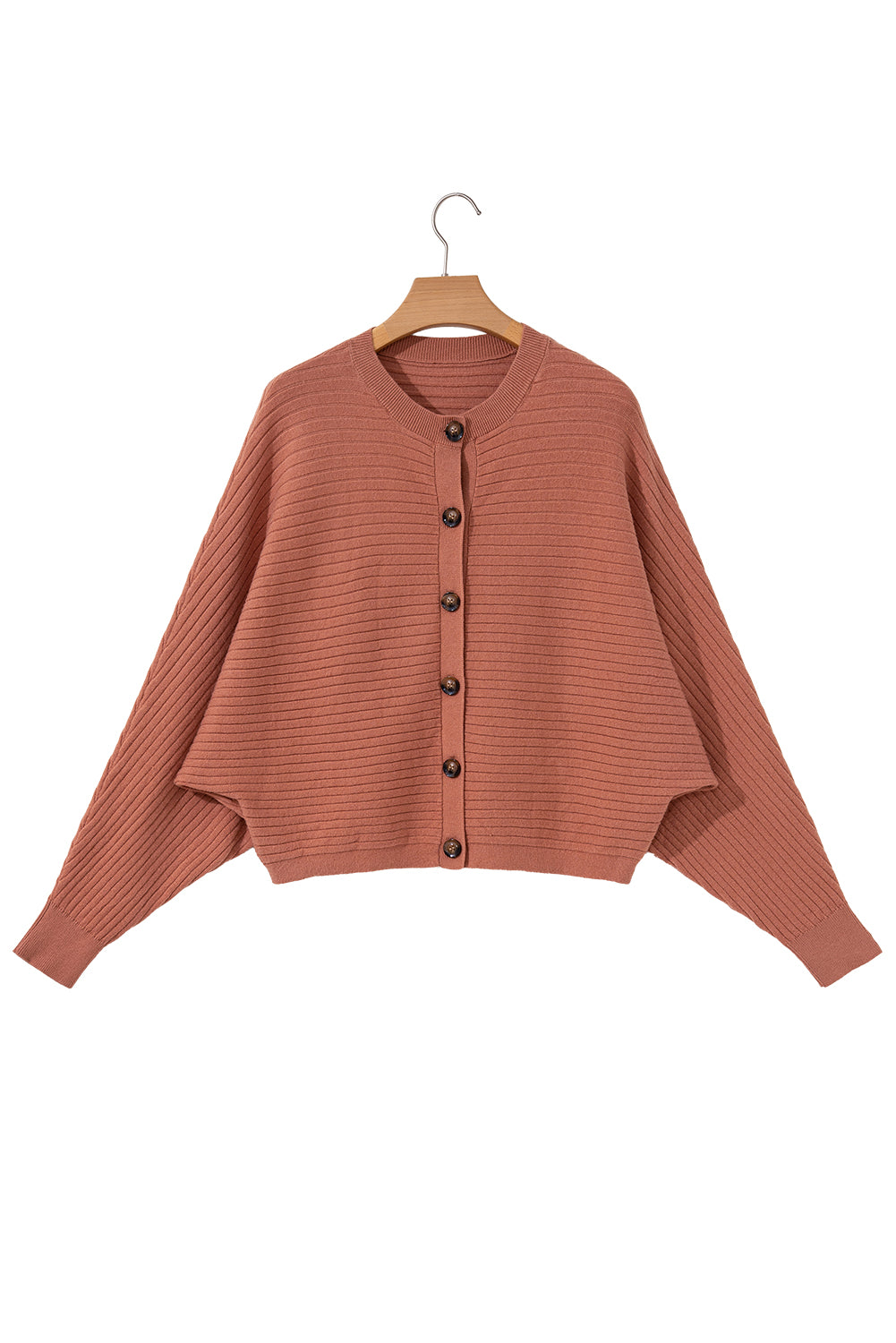 Apricot Pink Wide Rib Knit Button Front Dolman Sleeve Sweater Cardigan Cardigans JT's Designer Fashion