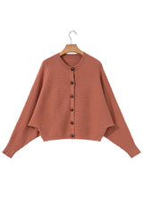Apricot Pink Wide Rib Knit Button Front Dolman Sleeve Sweater Cardigan Cardigans JT's Designer Fashion