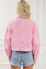 Pink Rivet Studded Pocketed Denim Jacket Denim Jackets JT's Designer Fashion