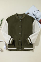 Mist Green Corduroy Fleece Patchwork Buttoned Bomber Jacket Jackets JT's Designer Fashion