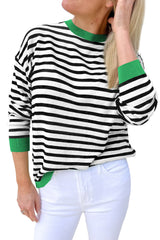 Black Striped Contrast Edge Long Sleeve Top Long Sleeve Tops JT's Designer Fashion