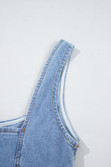 Beau Blue Seamed Zipper Square Neck Sleeveless Denim Mini Dress Mini Dresses JT's Designer Fashion